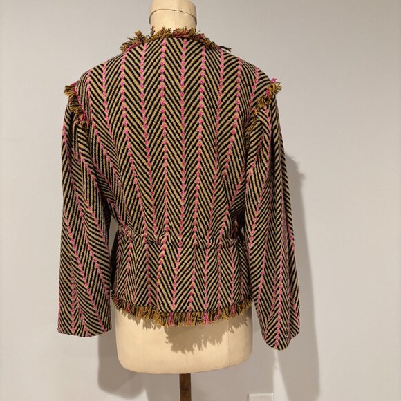 Ulla Johnson Striped Herringbone Fringe Tie Front Jacket - Picture 4 of 6